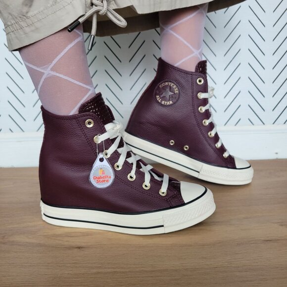 ✨✨Converse Chuck Taylor All Star Wedge Leather 7.5 Womens Shoes Burgundy A12349C - Picture 2 of 12